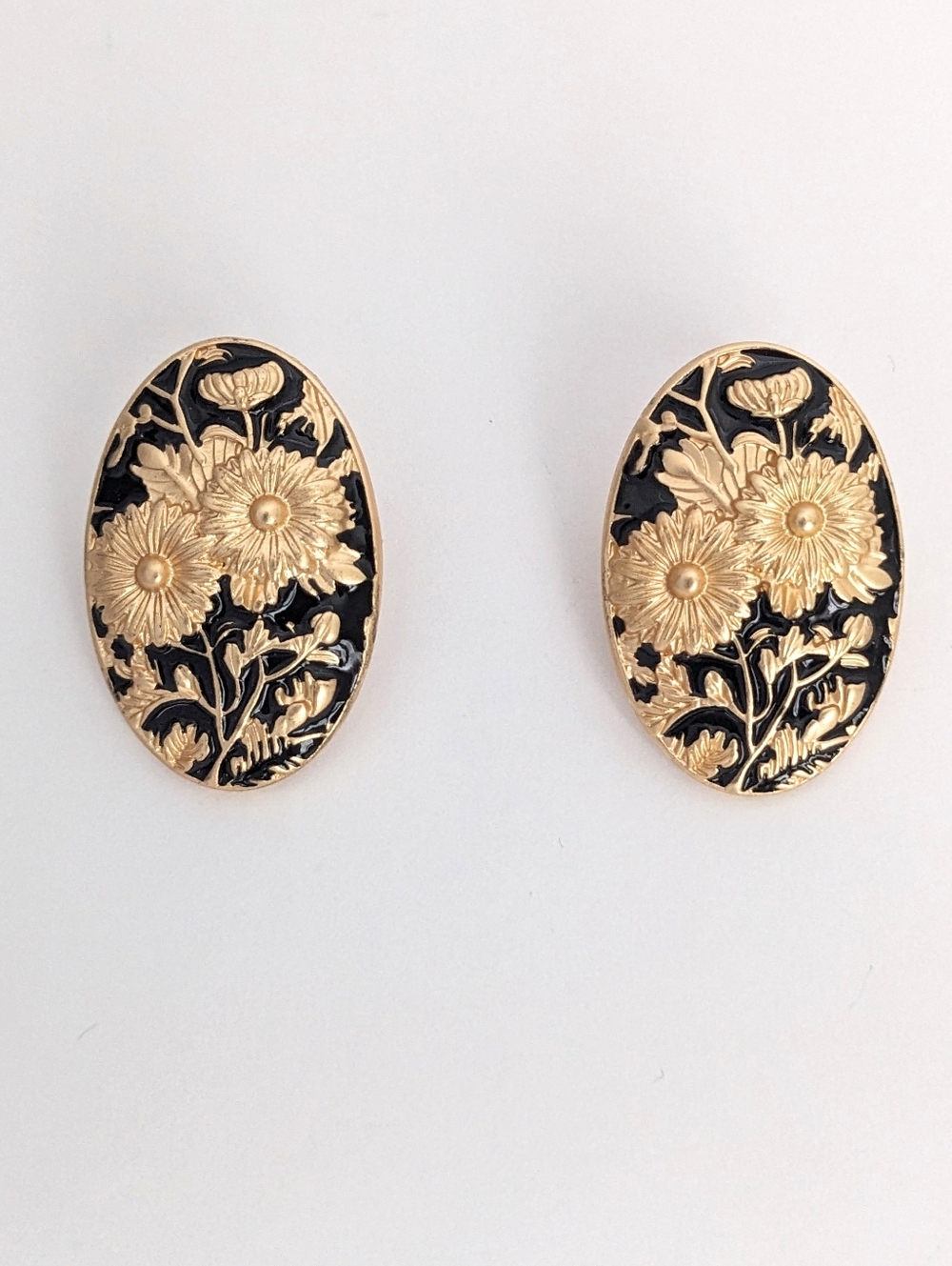 Floral Black and Gold Earrings